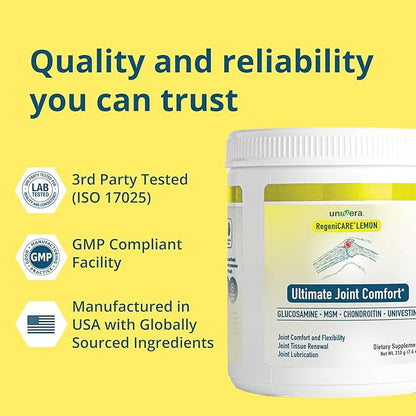 Univera RegeniCARE Canister, Glucosamine, Chondroitin, MSM, Univestin, Restores Cartilage, Supports Joint Comfort + Mobility + Flexibility, FSA HSA Eligible with 30-Day Supply (Lemon Flavor)