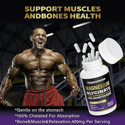Magnesium Glycinate 400 MG per Serving 100% Chelated for High Absorption, Gentle On Stomach, Non-GMO, 90 Vegetarian Capsules.