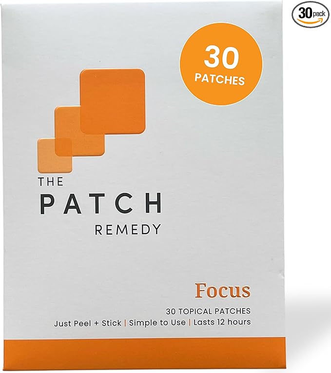 Focus Patches - Topical Focusing Patch Plus Ginkgo Biloba, Acetyl-l-Carnitine, Bacopa Monnieri, Magnesium L-Threonate, & Camellia Sinensis, 30 Transdermal Patches for Adults & Kids