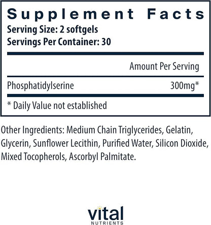 Vital Nutrients Phosphatidylserine | 150mg Phosphatidylserine Supplement | Powerful Nootropic for Attention, Memory, and Mental Focus Support* | Gluten, Dairy, Soy Free | Non-GMO | 60 Softgels