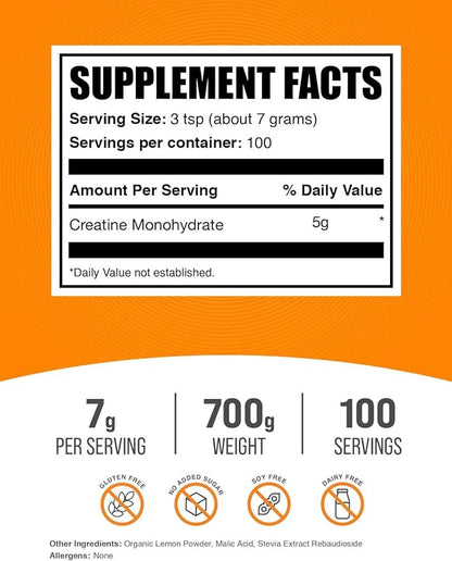 BulkSupplements.com Creatine Monohydrate Powder - Creatine Supplement, Micronized Creatine, Creatine Powder - Lemon Italian Ice, 5g (5000mg) per Servings, 700g (1.5 lbs) (Pack of 1)