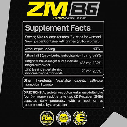 Forzagen ZMB6 Capsules, Zinc, Vitamin B6, Magnesium 160 Capsules