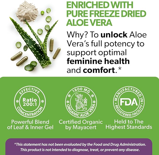 Intimate Rose Aloe Vera Capsules - IC Supplements - 200x Concentrate Pure Aloe Vera + D-Mannose + Calcium - Easy to Swallow Aloe Vera Pills