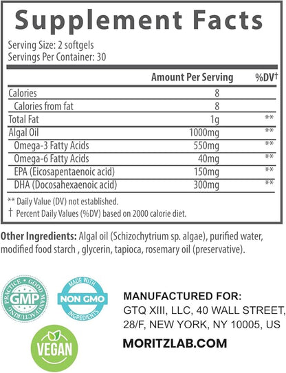 DR. MORITZ Omega 3 Gummies for Kids and Adults - Vegan Omega 3 for Kids 1000mg - No Fish Oil - Heart, Brain, Joint, and Immune Support (60 Count)
