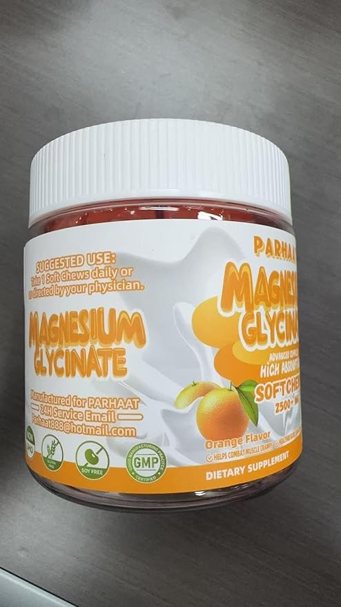 Magnesium Glycinate Soft Chews, Orange Flavor.Chewable Sugar Free Potassium Magnesium Chews with Magnesium Glycinate, Vitamin D, B6, and CoQ10 for Calm Support & Sleep for Adults, 60 Days Supply