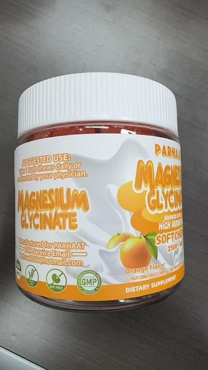 Magnesium Glycinate Soft Chews, Orange Flavor.Chewable Sugar Free Potassium Magnesium Chews with Magnesium Glycinate, Vitamin D, B6, and CoQ10 for Calm Support & Sleep for Adults, 60 Days Supply
