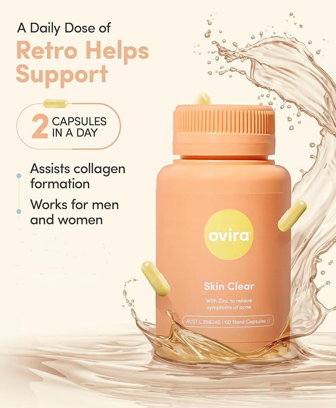 Ovira Skin Clear with ZINCBRIGHT - 60 Capsules for Clear and Glowing Skin | Rosacea & Hormonal Acne Treatment | Support Collagen Production | Acne Supplements for Women & Men - Pack of 4