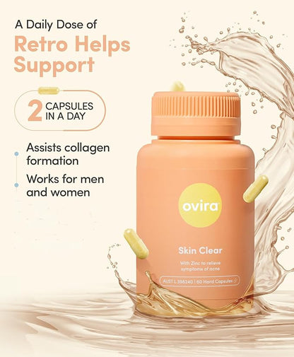 Ovira Skin Clear with ZINCBRIGHT - 60 Capsules for Clear and Glowing Skin | Rosacea & Hormonal Acne Treatment | Support Collagen Production | Acne Supplements for Women & Men - Pack of 4
