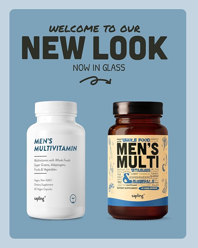 Multivitamin for Men - Daily Men’s Multivitamin - Methylated B Complex with Whole Food Ingredients, Vitamin B12, Folate, A, C, D3, E, K2, Organic Fruits & Vegetables - Vegan, Non-GMO - 60 Caps