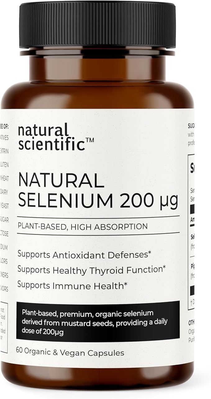 Selenium 200mcg Capsules - Organic Selenium Supplement for Antioxidant Support & Immune Health - Vegan, Gluten-Free, Non-GMO - 60 Capsules, 2-Month Supply - Premium Supplement by Natural Scientific