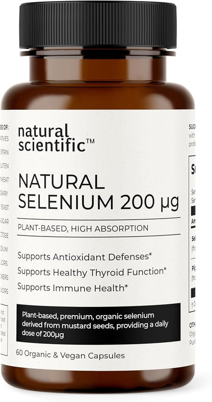 Selenium 200mcg Capsules - Organic Selenium Supplement for Antioxidant Support & Immune Health - Vegan, Gluten-Free, Non-GMO - 60 Capsules, 2-Month Supply - Premium Supplement by Natural Scientific