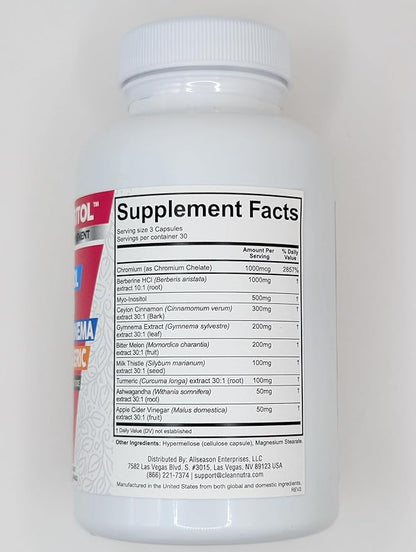 Clean Nutra Berberine Supplement with Ceylon Cinnamon, Bitter Melon, Inositol, Gynema Sylvestre, Milk Thistle, Turmeric Extract Berberis HCL Phytosome Capsules Vegan Supplements