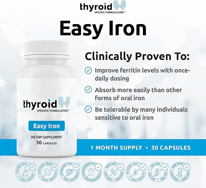 Easy Iron: Doctor-Formulated High Potency Iron Supplement for Enhanced Energy & Wellness, Gentle on Stomach, Ideal for Thyroid & Anemia Support, Non-Constipating, Daily Boost