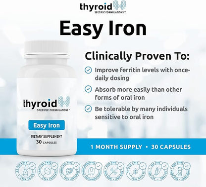 Easy Iron: Doctor-Formulated High Potency Iron Supplement for Enhanced Energy & Wellness, Gentle on Stomach, Ideal for Thyroid & Anemia Support, Non-Constipating, Daily Boost