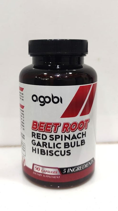 agobi 5in1 Beet Root Capsules - Added with Red Spinach, Organic Garlic Bulb, Hibiscus & Black Pepper - Support for Energy Production, Immune System & Digestive Health - 90 Vegan Capsules