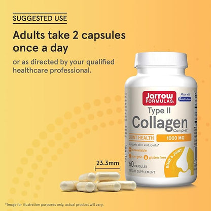 Jarrow Formulas Type II Collagen Complex 1000 mg Supplements, Supports Skin and Joint Health, 60 Capsules, 30 Day Supply(Pack of 12)