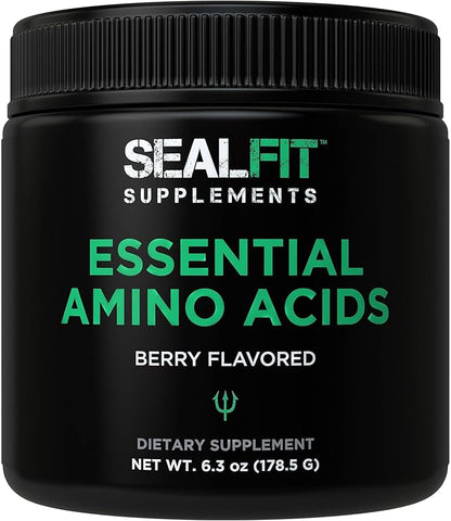 SEALFIT Essential Amino Acids Pre + During + Post Workout Powder. EAA + BCAA Aminos Supplement for Energy, Muscle Growth, and Recovery. EAAs and BCAAs Preworkout for Men & Women. Perfect Berry Flavor