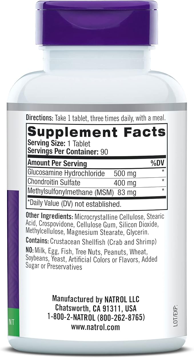 Natrol Glucosamine, Chondroitin and MSM, Joint Mobility, Tablets, 90 Count (Pack of 12)