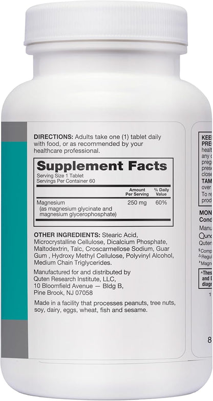 Qunol Magnesium Glycinate Complex, Gentle on Stomach, 250mg One Pill Dose, Superior-Absorption Magnesium, Nerve, Bone and Muscle Health Supplement, 60 Count (Pack of 1)