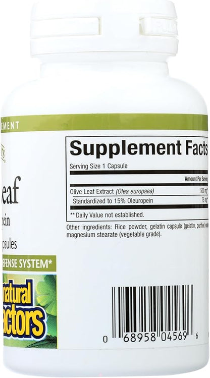 HerbalFactors by Natural Factors, Olive Leaf 500 mg, Natural Wellness Formula, 60 Capsules