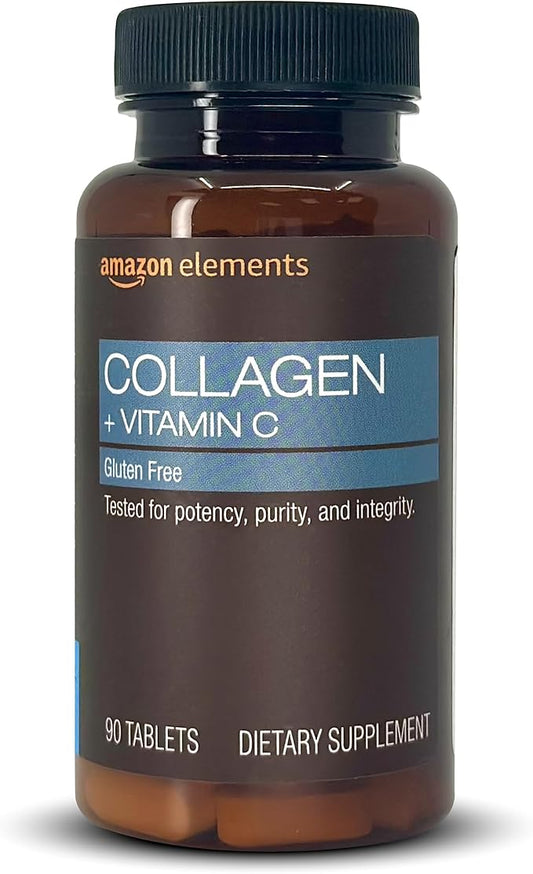 Amazon Elements Collagen Peptides + Vitamin C, 2500 mg Collagen Peptides per Serving, 90 Tablets, 1 Month Supply