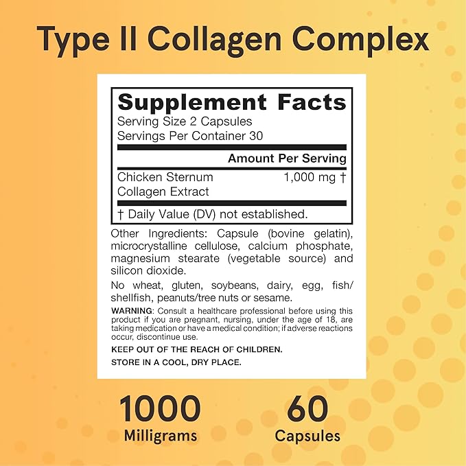 Jarrow Formulas Type II Collagen Complex 1000 mg Supplements, Supports Skin and Joint Health, 60 Capsules, 30 Day Supply(Pack of 12)