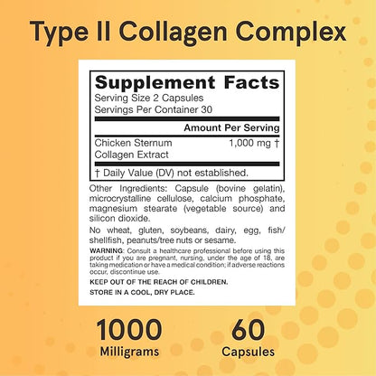 Jarrow Formulas Type II Collagen Complex 1000 mg Supplements, Supports Skin and Joint Health, 60 Capsules, 30 Day Supply(Pack of 12)