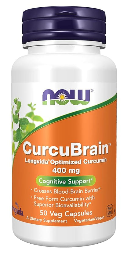 NOW Foods Supplements, CurcuBrain™ 400 mg with Longvida® Optimized Curcumin, 50 Veg Capsules