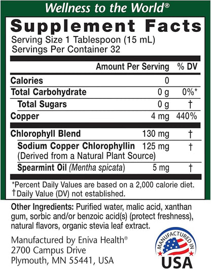 Eniva Health Liquid Chlorophyll Vegan | Immunity | Detox & Cleanse | Clear Skin | Energy Boost | Gut Health | Internal Deodorant | USA Manufacture | Mulberry Source | Mint |16 Fl Oz Bottle