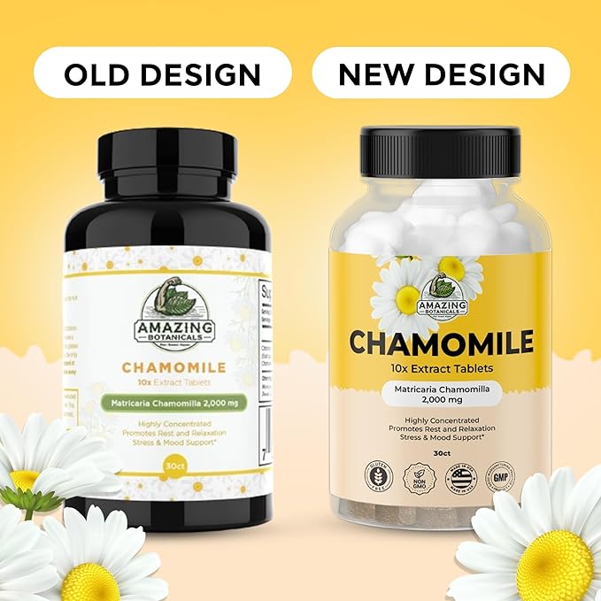Organic Chamomile Extract Tablets - Matricaria Chamomilla Plant-Based Supplement - 10x Extract 2000 MG Each - Promotes Relaxation - 30 Tablets
