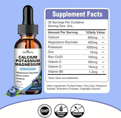 Calcium Potassium Magnesium Drops with Vitamin C,D,B6,400 mgMagnesium Drops for Overall Wellness-600mg Calcium, 1000mg Potassium(60ml)