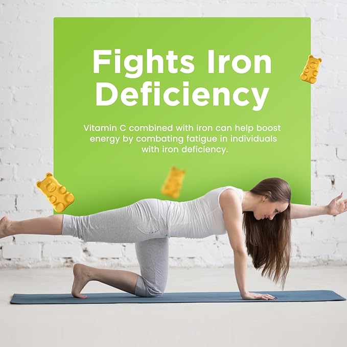 Iron Gummies for Adults & Kids - Iron Supplement with Vitamin B6, B12, C, Zinc, Folate for Women & Men - Support Iron Deficiency, Anemia, Energy Boost, Blood Builder - Sugar Free Vegan 60ct Pineapple