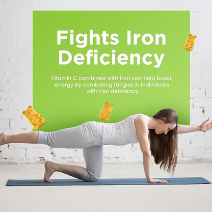 Iron Gummies for Adults & Kids - Iron Supplement with Vitamin B6, B12, C, Zinc, Folate for Women & Men - Support Iron Deficiency, Anemia, Energy Boost, Blood Builder - Sugar Free Vegan 60ct Pineapple