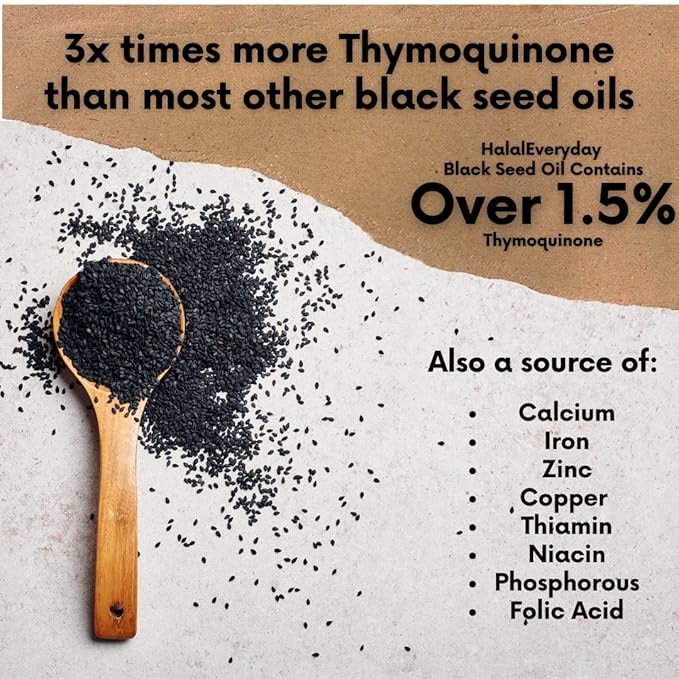 HalalEveryDay Organic Black Seed Oil - USDA Certified, Cold Pressed Glass Bottle 16oz - Over 1.5% Thymoquinone Turkish Black Cumin Nigella Sativa Non-GMO 100% Pure Blackseed Oil