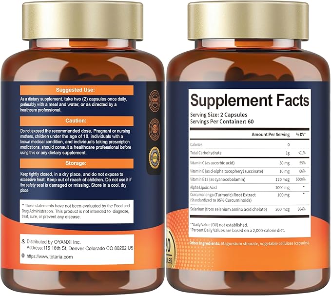 Alpha Lipoic Acid - 1000mg ALA Supplement Capsules for Neuropathy Support Supplement Nerve Health, Liver Detox, Antioxidant, Metabolism and Cell Energy, Anti-Aging - Non-GMO, Gluten Free, Vegan Safe