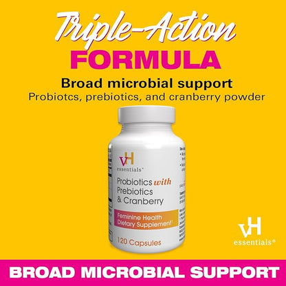 vH essentials Probiotics with Prebiotics and Cranberry Feminine Health Supplement - 120 Capsules
