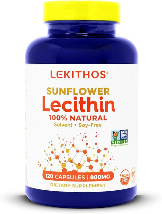100% All-Natural Sunflower Lecithin Capsules - 120 Count - Rich in Phosphatidyl Choline - Cold Pressed (Solvent Free) - Non-GMO Project Verified - Certified Vegan