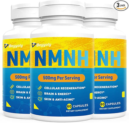 NMNH Supplement (Dihydronicotinamide Mononucleotide)500mg Per Serving, NMNH NAD Supplements for Women & Men, NMNH to Boost NAD+ Levels As We Age for Anti Aging, Cell Health*, Brain* , Energy-180 Count