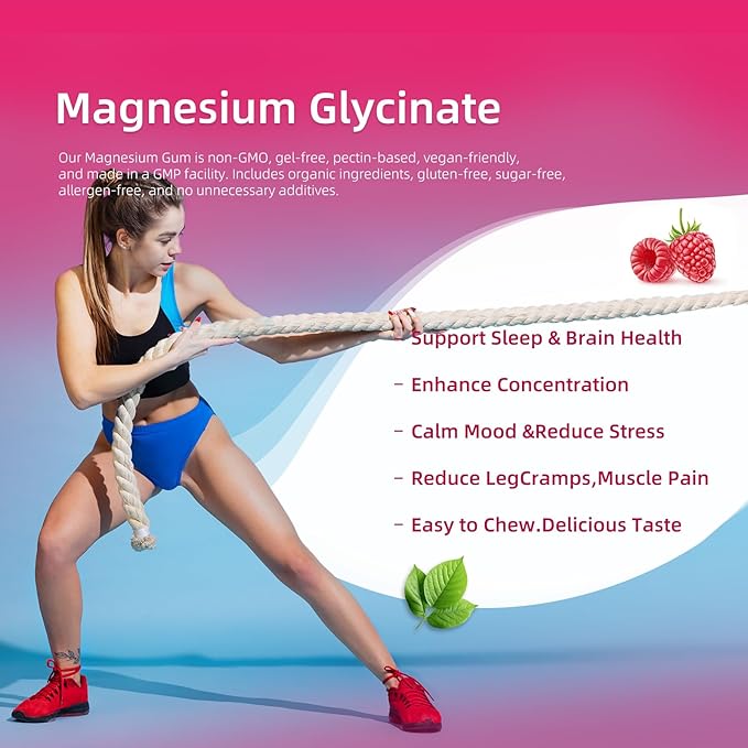 Magnesium Glycinate Gummies 1000mg - for Adults Magnesium Potassium Supplement with Vitamin D, B6, CoQ10 for Calm Mood & Sleep Support - 120 RaspberryGummies -2 Pack