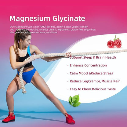 Magnesium Glycinate Gummies 1000mg - for Adults Magnesium Potassium Supplement with Vitamin D, B6, CoQ10 for Calm Mood & Sleep Support - 120 RaspberryGummies -2 Pack