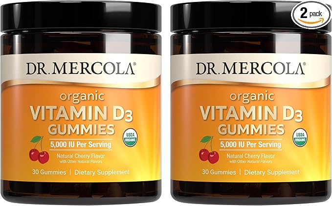 Dr. Mercola Organic Vitamin D3 Gummies for Kids, 30 Servings (30 Gummies), 1,000 IU, Natual Cherry Flavor, Dietary Supplement, Bone & Immune Support, Non-GMO - 2 Pack