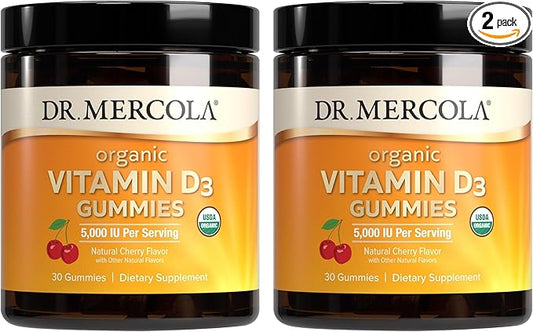 Dr. Mercola Organic Vitamin D3 Gummies for Kids, 30 Servings (30 Gummies), 1,000 IU, Natual Cherry Flavor, Dietary Supplement, Bone & Immune Support, Non-GMO - 2 Pack