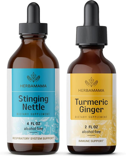 HERBAMAMA Stinging Nettle and Turmeric Kit - Bundle of Stinging Nettle Root & Turmeric Curcumin Tincture - Vegan, Non-GMO, Alcohol & Sugar-Free - 2 Pack