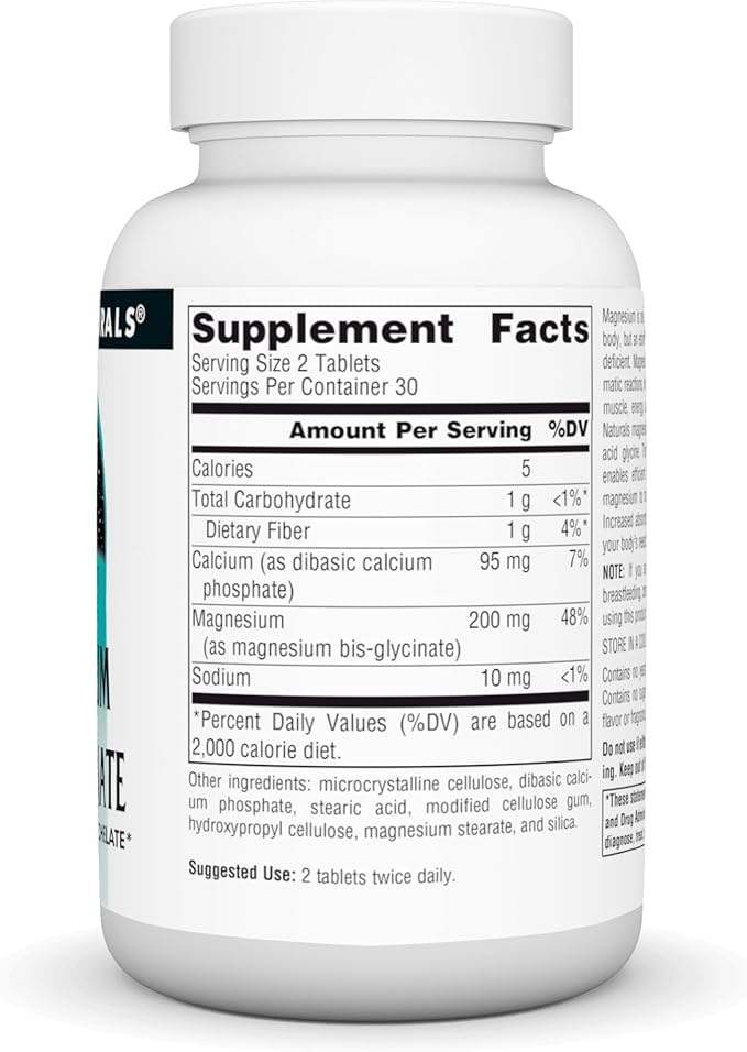 Source Naturals Magnesium Bis-Glycinate, Superior Bioavailable Chelate* - 60 Tablets