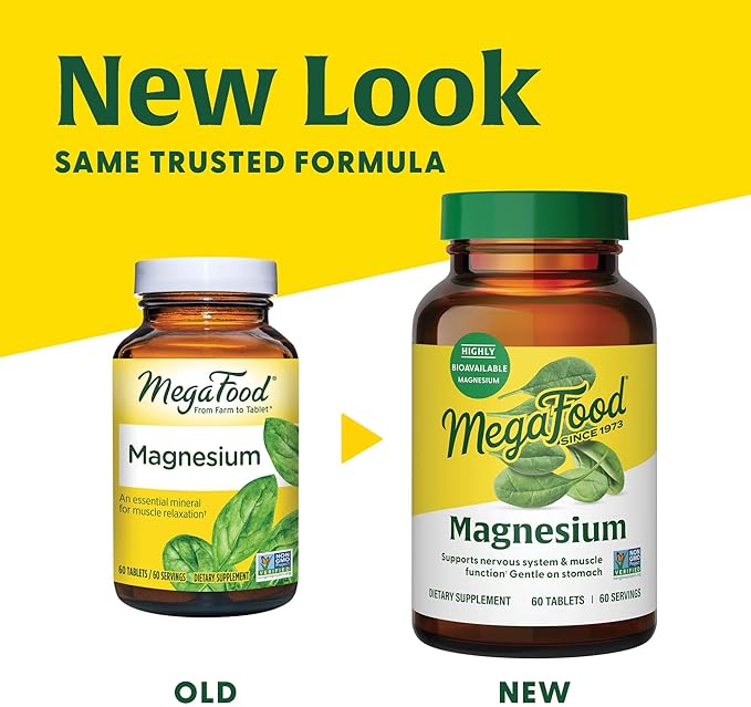 MegaFood Magnesium - Supports heart & nervous system - Magnesium Supplement with fermented Magnesium Glycinate - Vegan, Gluten-Free, Non-GMO and Kosher - Made Without 9 Food Allergens - 90 Tabs