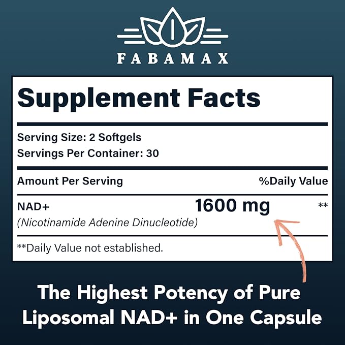 1600 mg Liposomal NAD Supplement, 98% Pure NAD+ Supplement, Superior Absorption, Alternative to Nicotinamide Riboside or NADH to Boost NAD+ for Aging Defense, Energy, Longevity, 180 Softgels