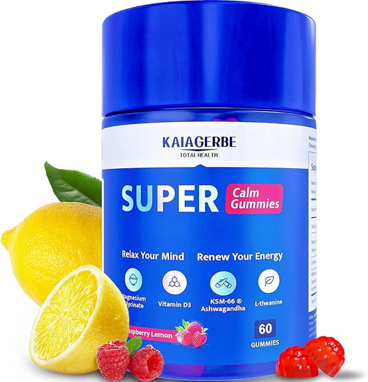 Magnesium Glycinate Gummies for Adults 100mg, Supplement with Magnesium Glycinate, Ashwagandha, L Theanine, Supercalming Gummies for Relax & Sleep, 60 Gummies