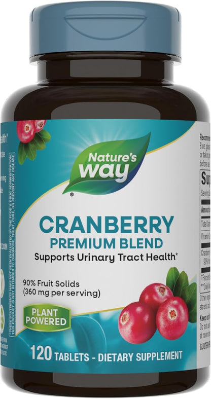 Nature's Way Cranberry Premium Blend, Supports Urinary Tract Health*, With Vitamin C, For Men & Women, No Gluten, 120 Tablets (Packaging May Vary)
