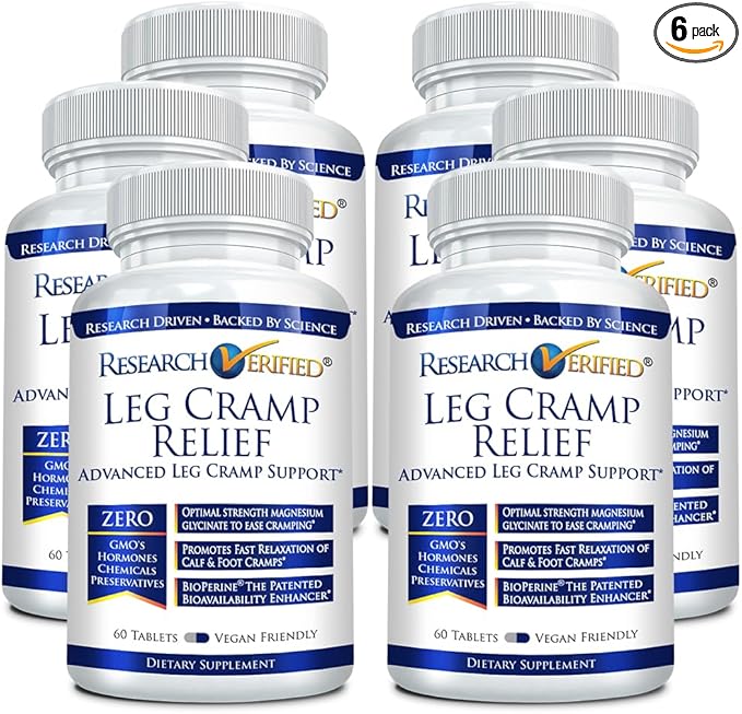 Research Verified Leg Cramps - Magnesium, B Vitamins, Ginger, Chamomile, BioPerine - Circulation Support - Vegan - 6 Month Supply