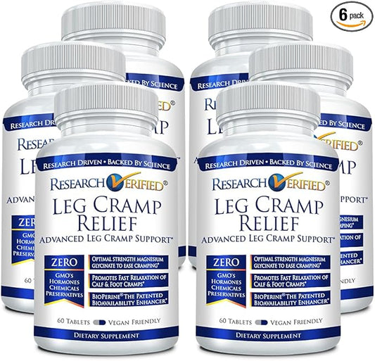 Research Verified Leg Cramps - Magnesium, B Vitamins, Ginger, Chamomile, BioPerine - Circulation Support - Vegan - 6 Month Supply